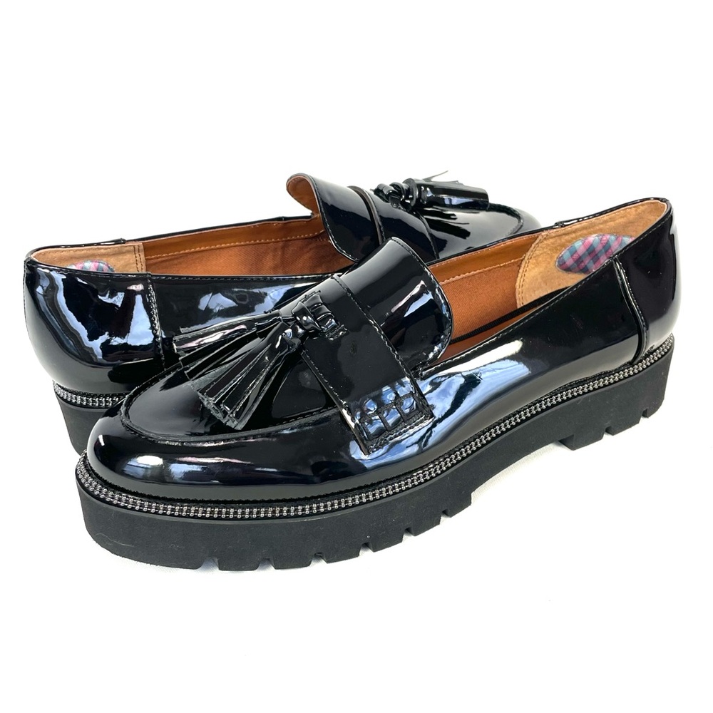 Franco Sarto Brody Patent Tassel Platform Loafers Black Womens 8